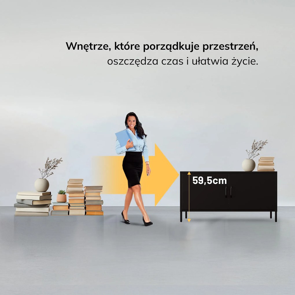 Szafka RTV metalowa na nóżkach czarna, 1150x595x400 mm: ROSA Modern