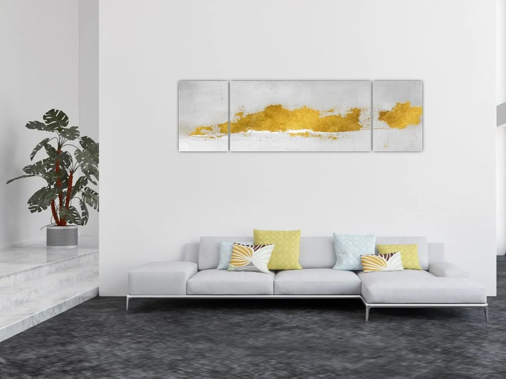 Obraz - Złote i szare pociągnięcia (170x50 cm)