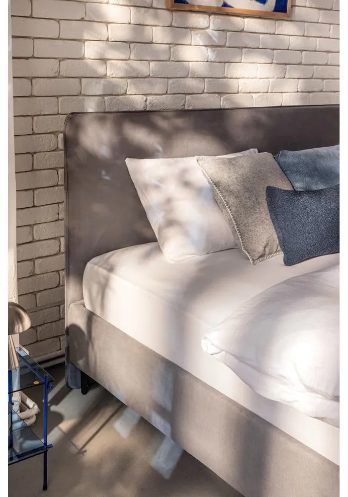Szare tapicerowane łóżko dwuosobowe ze stelażem 160x200 cm Noira Slim – Bonami Selection