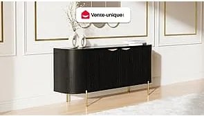 Komoda 2-drzwiowa z drewna mangowca i złotego metalu - Czarny - NEVILI marki Maison Céphy