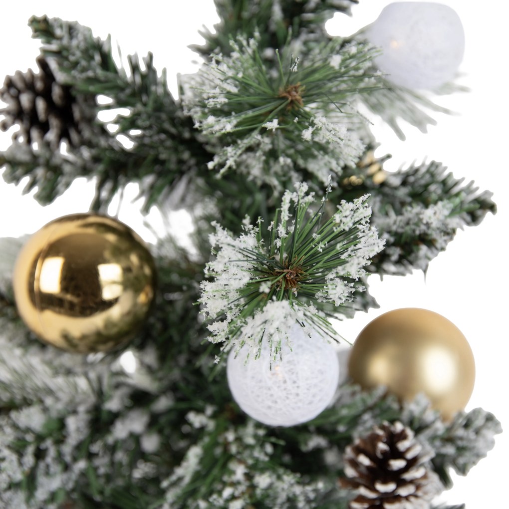 Biała choinka ze złotymi elementami 60 cm z diodami LED i timerem - Jack