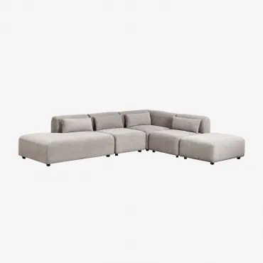 Sofa Modułowy Narożny 4-częściowy Z Lewym Szezlongiem I Pufem Fogler Sztruks Jasny Szary Taupe - Sklum
