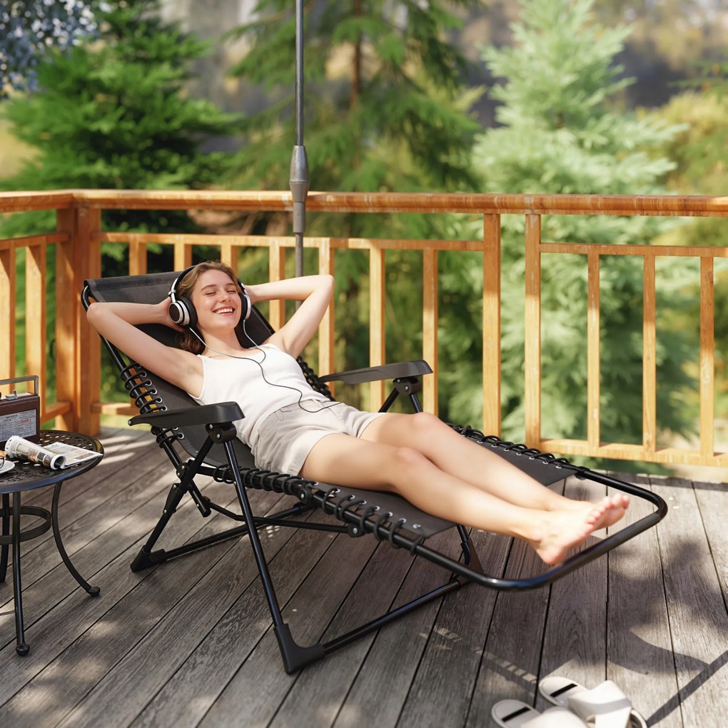 Outsunny Składany leżak ogrodowy z poduszką, z 5-stopniową regulacją oparcia, odporny na ciężar do 120 kg, czarny