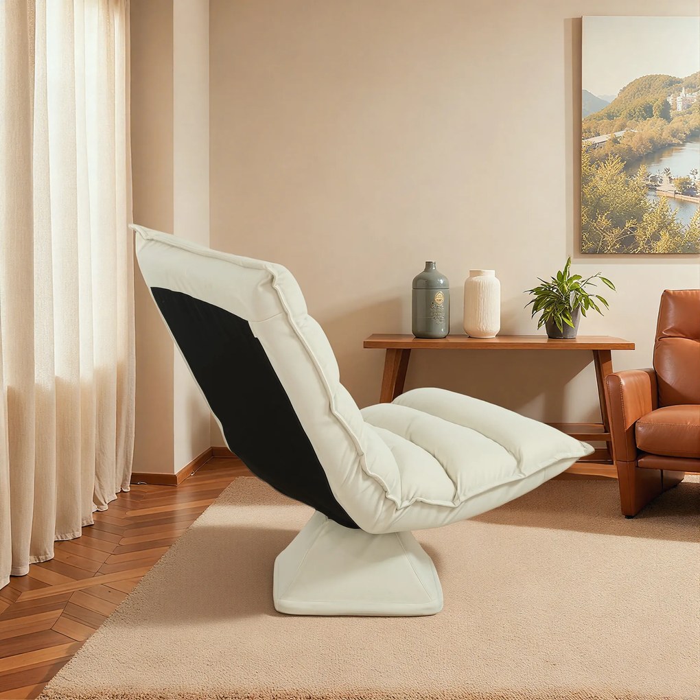 HOMCOM Fotel Relaksacyjny, Leniwe Sofa, Regulowane Oparcie, Wygląd Skóry, 62x70x95cm, Beżowy