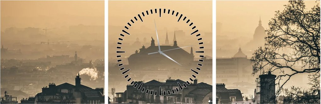 Obraz - Miasto pod mgłą (z zegarem) (90x30 cm)