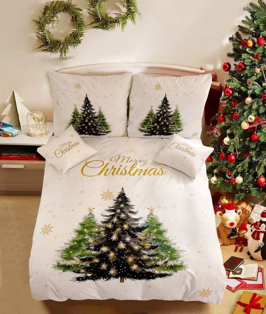 PrzytulneMieszkanie.pl PrzytulneMieszkanie.pl 3D Pościel bawełniana MERRY TREES biała + poszewka na poduszkę 40x50 cm gratis Rozmiar pościeli: 70 x 90 cm | 140 x 200 cm