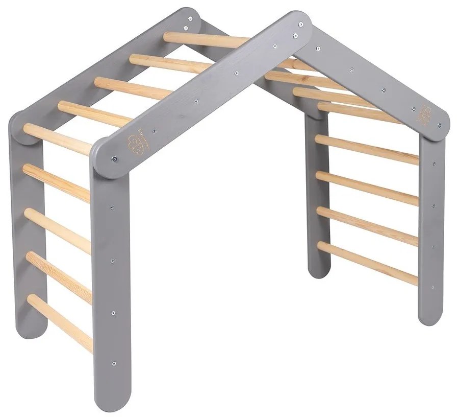 Szara drabinka pikler z litego drewna sosnowego 61x112x94 cm Montessori – Meowbaby