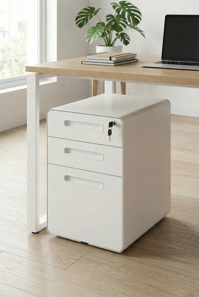 Biała szafka pod blat biurka na kółkach B5-Z40