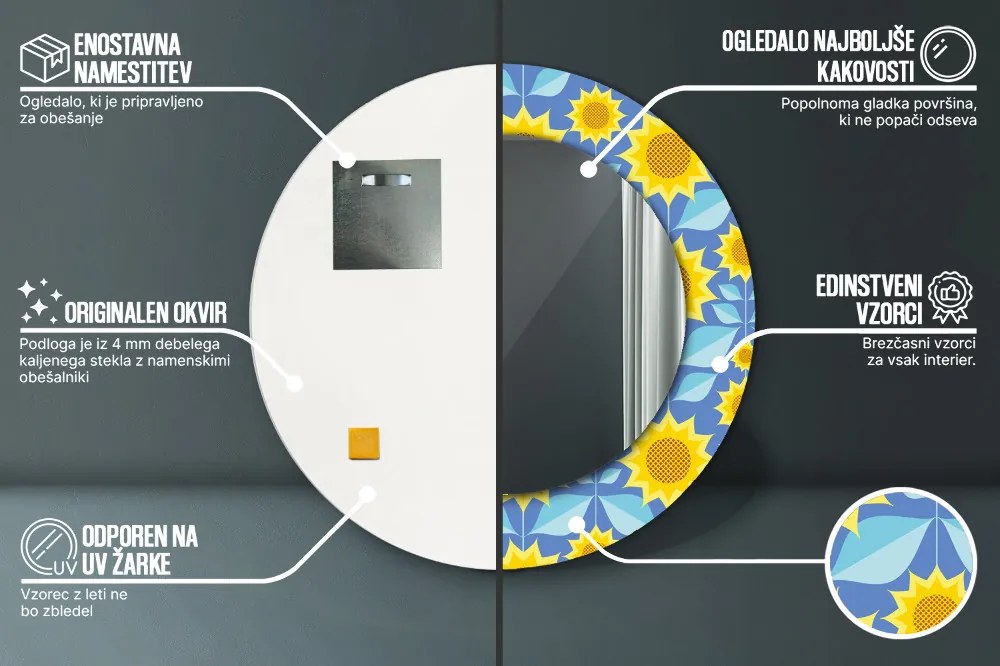 Geometryczne słoneczniki Lustro dekoracyjne okrągłe