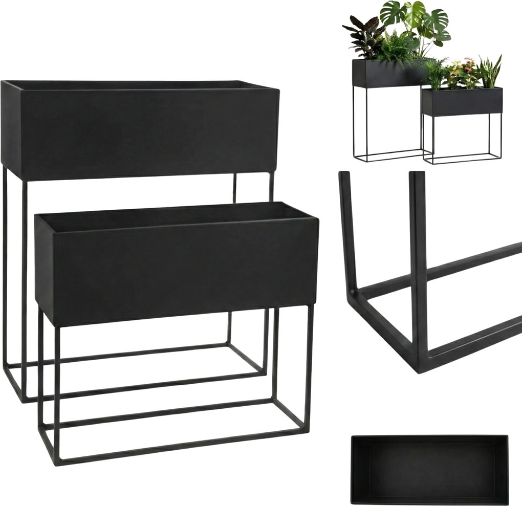 Kwietniki loft metalowe podłużne TINO, 2 stojaki