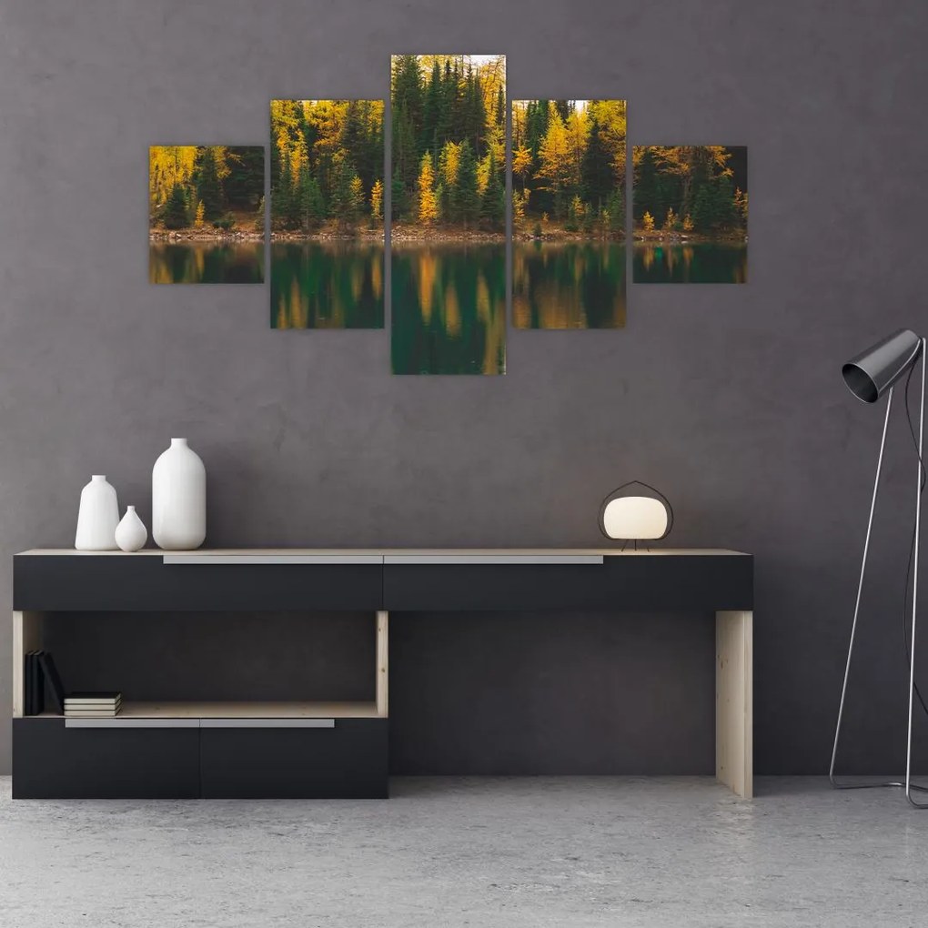 Obraz leśnego jeziora (125x70 cm)