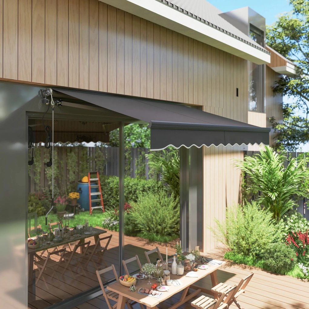 Outsunny Markiza z Korbą Ręczną i Elektryczna Regulacja Wysokości Markiza Ramieniowa 300 cm Szerokości Ciemnoszary