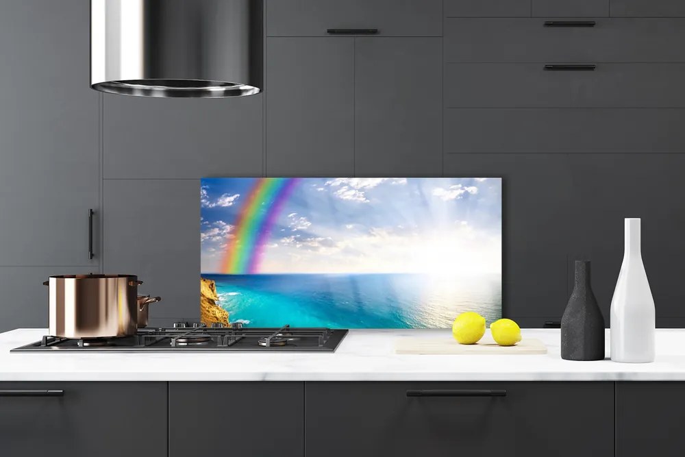 Panel Szklany do Kuchni Magiczna Tęcza nad Oceanem