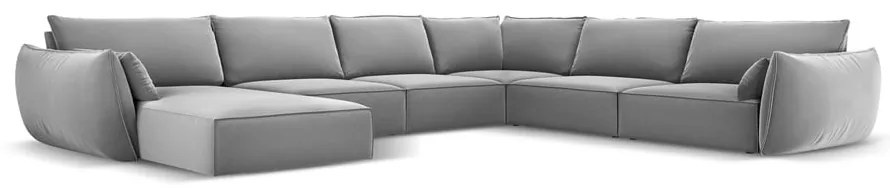 Jasnoszary aksamitny narożnik (prawostronny/w kształcie litery U) Vanda – Mazzini Sofas