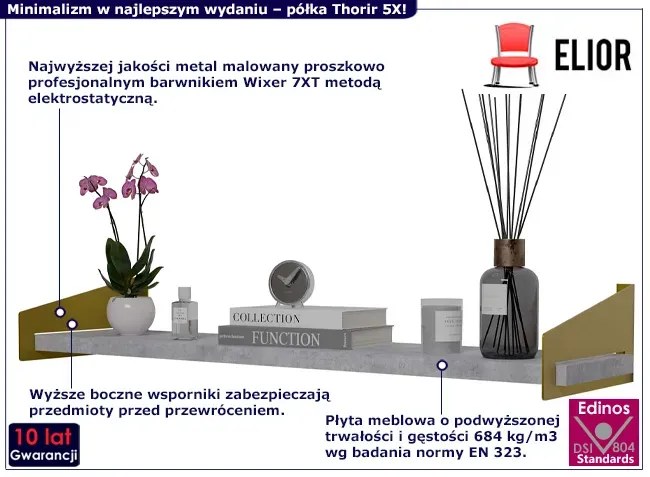 Nowoczesna półka ścienna złoty + beton - Netfox 5X