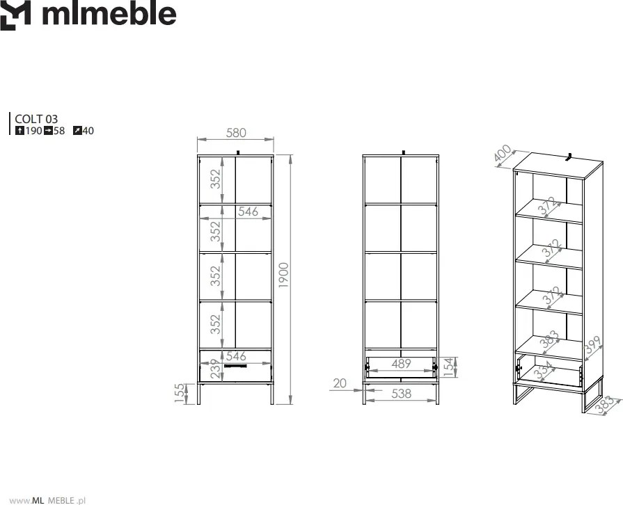 Regał wysoki COLIN 03 dąb złoty craft/czarny ML MEBLE