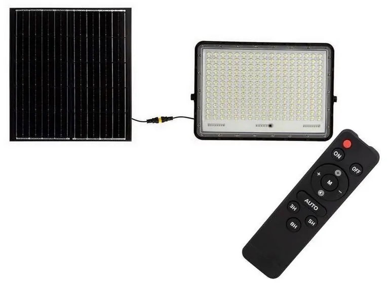 LED Zewnętrzny naświetlacz solarny LED/30W/3,2V 6400K czarny + pilot