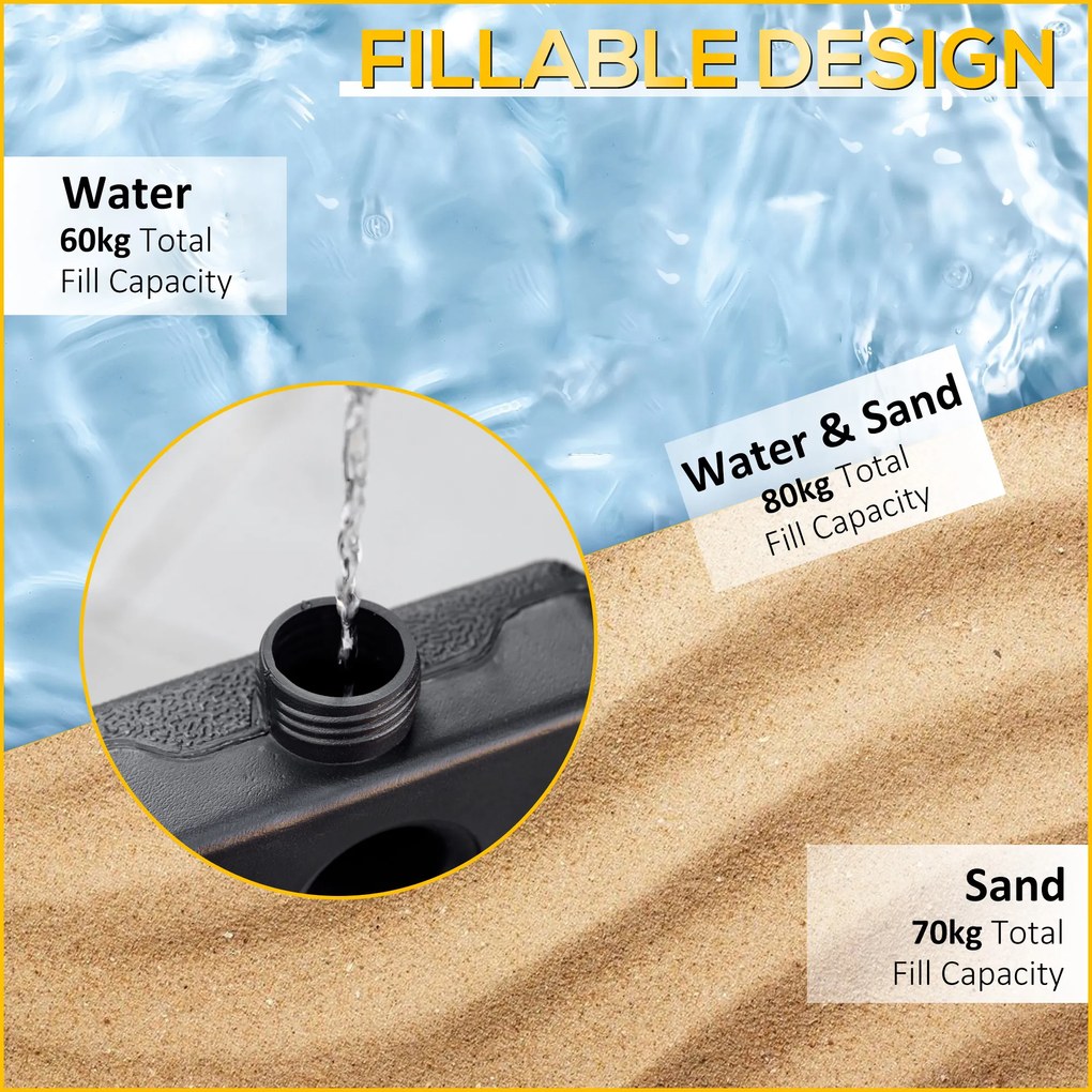 Outsunny Podstawa do parasola 4-częściowa, napełniana piaskiem/wodą do 60/70 kg | Aosom PL