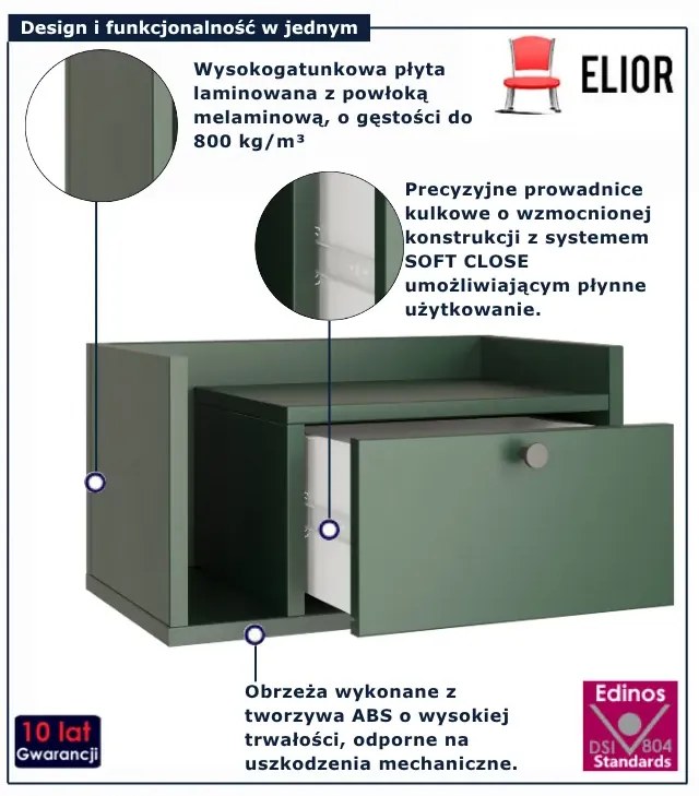 Zielona wisząca szafka nocna z szufladą szałwia S9-C28
