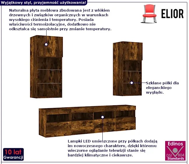 5-częściowy zestaw mebli w kolorze przydymionego dębu - Ramoni
