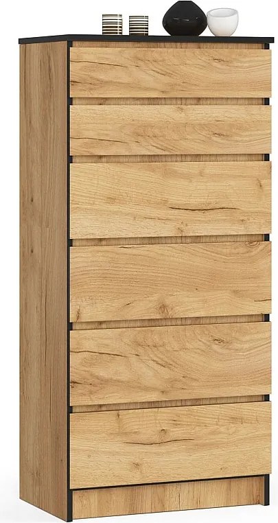 Komoda AKORD K60 Dąb Craft 60 cm 6 szuflad kolor Dąb Craft mat 60x40x130 cm