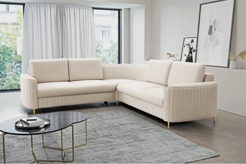 Narożnik LAREN nowoczesna sofa z funkcją spania pojemnik na pościel lewa strona CASTEL 03 251x251x85 cm