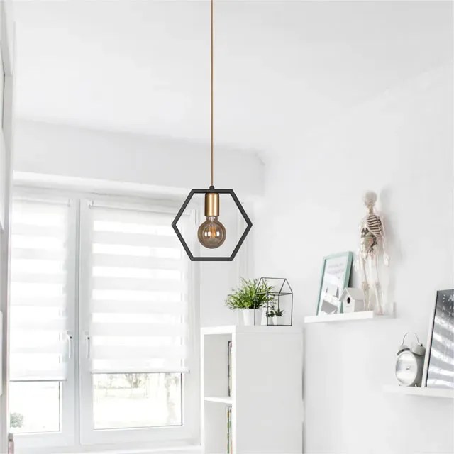 Czarno-złota lampa wisząca loftowa - S057 dąb