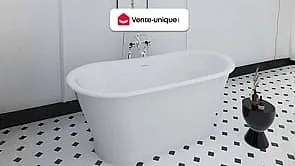 Wanna wolnostojąca owalna - styl retro - 180 L - 150 x 74 x 63 cm - Biała - Akrylowa - PELMATO