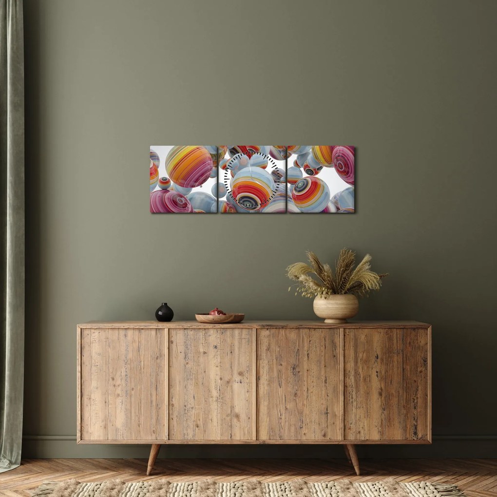 Obraz malowanych kulek (z zegarem) (90x30 cm)
