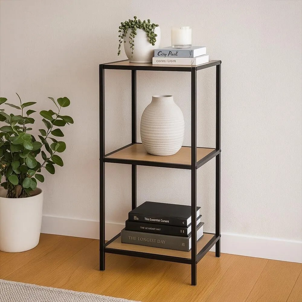 Metalowy regał LOFTY Tower 3 OAK, 83 x 35 cm