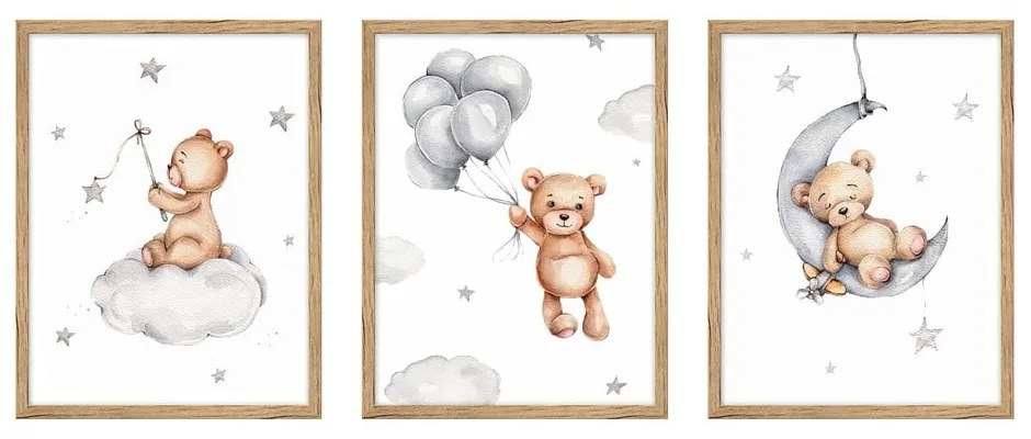 Obrazki dziecięce zestaw 3 szt. 30x40 cm Teddy Bear