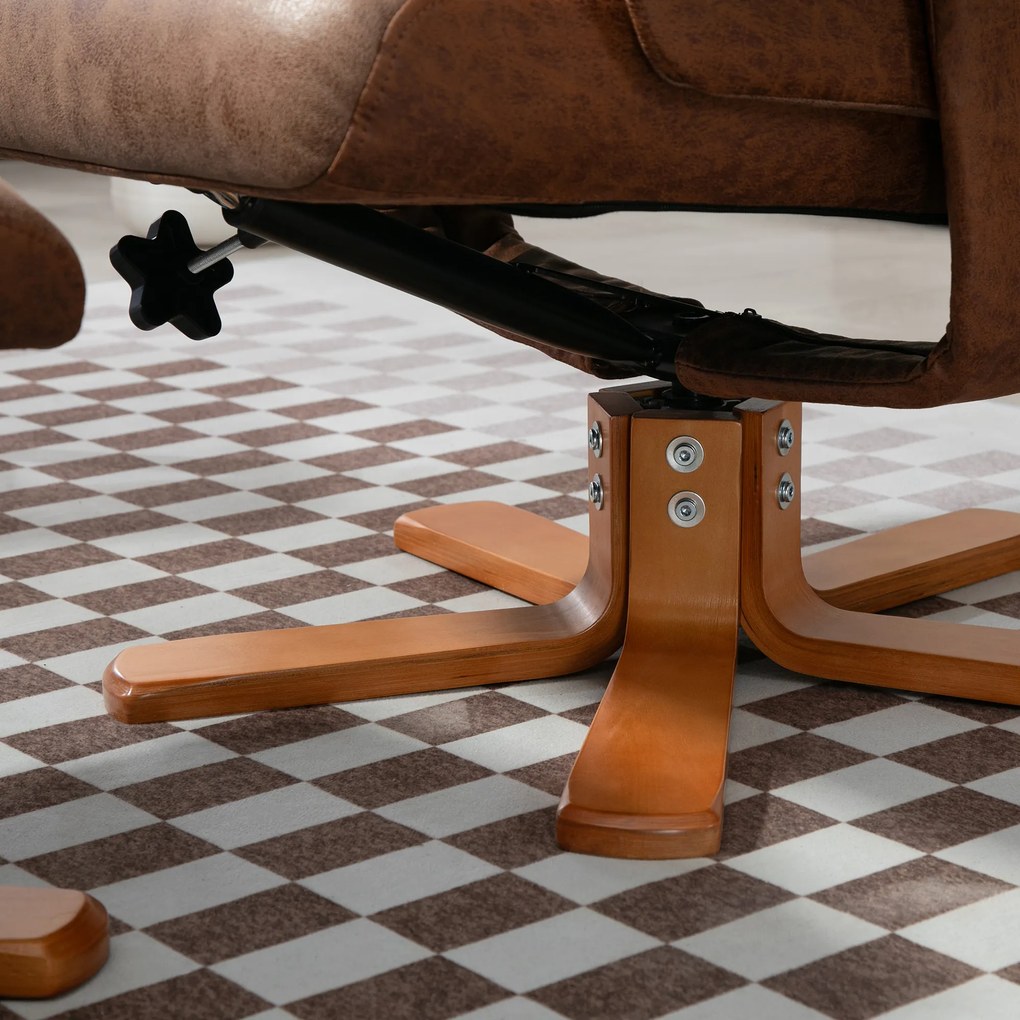 HOMCOM Fotel Relaksacyjny Obrotowy 360° z Podnóżkiem Brązowy Oddychające Pokrycie Komfortowe Odchylanie | Aosom PL