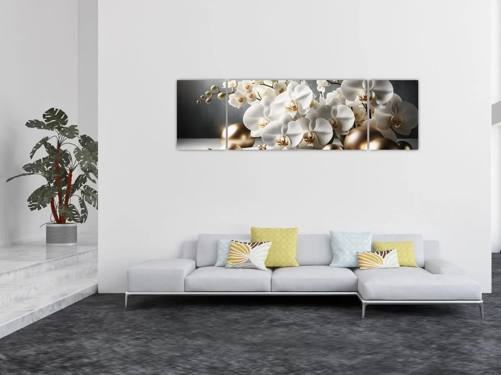 Obraz - Orchidea i złote kule (170x50 cm)