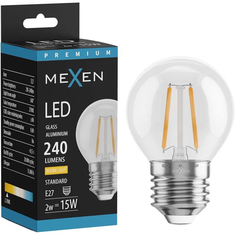 Mexen Vintis żarówka filament LED E27, G45, 2W, Ciepła - 2700K, 240 lm, clear - L156-E14-0227-00