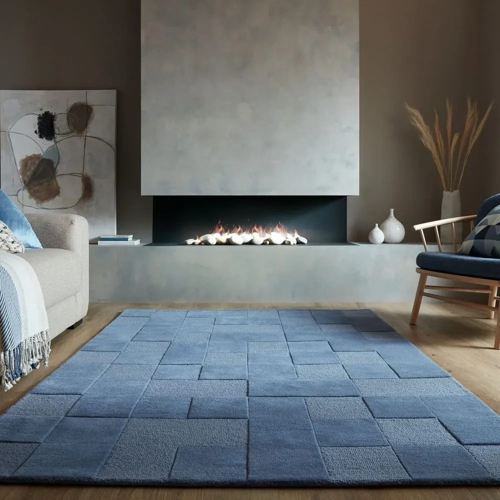 Ciemnoniebieski wełniany dywan tkany ręcznie 160x230 cm Checkerboard – Flair Rugs