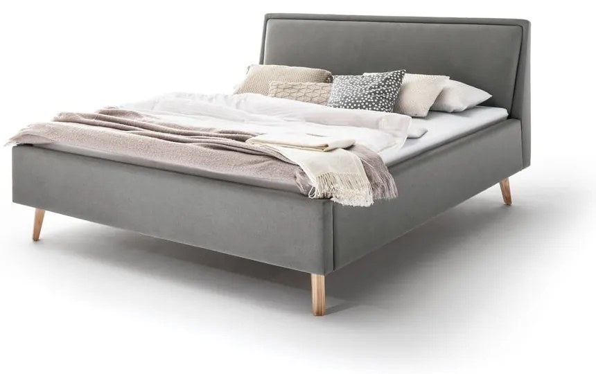 Jasnoszare tapicerowane łóżko dwuosobowe ze schowkiem i stelażem 180x200 cm Frieda – Meise Möbel