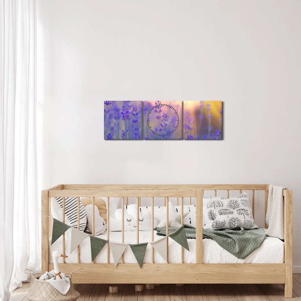 Obraz - Lawenda (z zegarem) (90x30 cm)