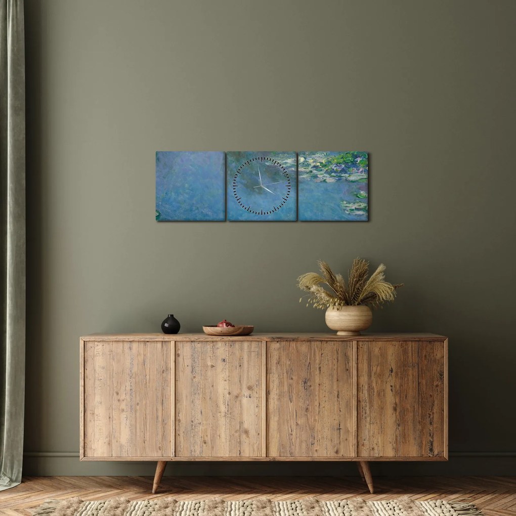 Obraz - Claude Monet, Water Lilies, reprodukcje (z zegarem) (90x30 cm)