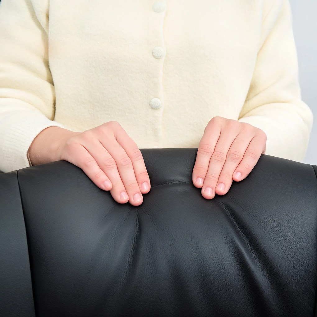 HOMCOM Fotel Relaksacyjny z Podnóżkiem, Regulowany Fotel, Obicie z Skóry Ekologicznej, Fotel z Odchylanym Oparciem, Czarny