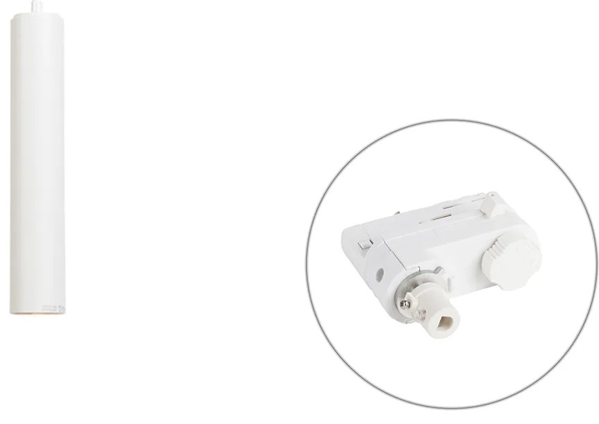 Designerska Lampa Wisząca Biała z Adapterem do Szyny 3-Fazowej - 3-Fazowa Tuba Small