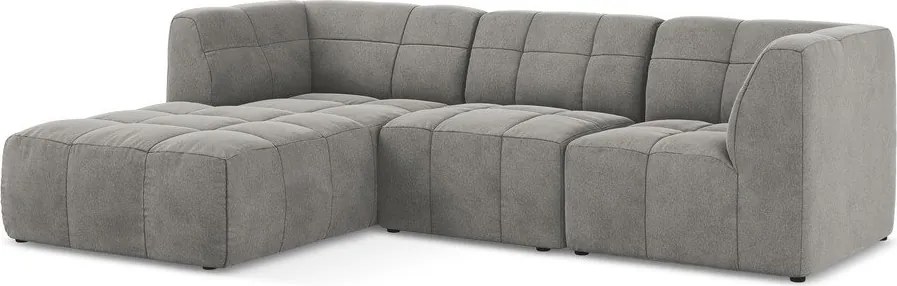 Szary aksamitny narożnik (lewostronny/z szezlongiem) Aloha – Makamii