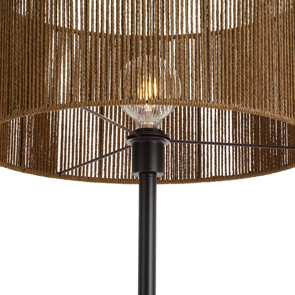 Lampa podłogowa czarna z brązowym abażurem z papierowego sznurka 50/50/25 - Simplo