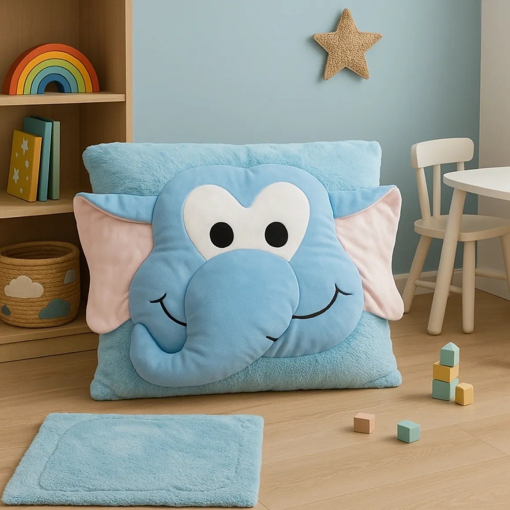 PROMOCJA Dziecięca poduszka CUDDLI FRIENDS 70x70 cm pluszowa - różne kolory II. jakość Kolor: Niebieski