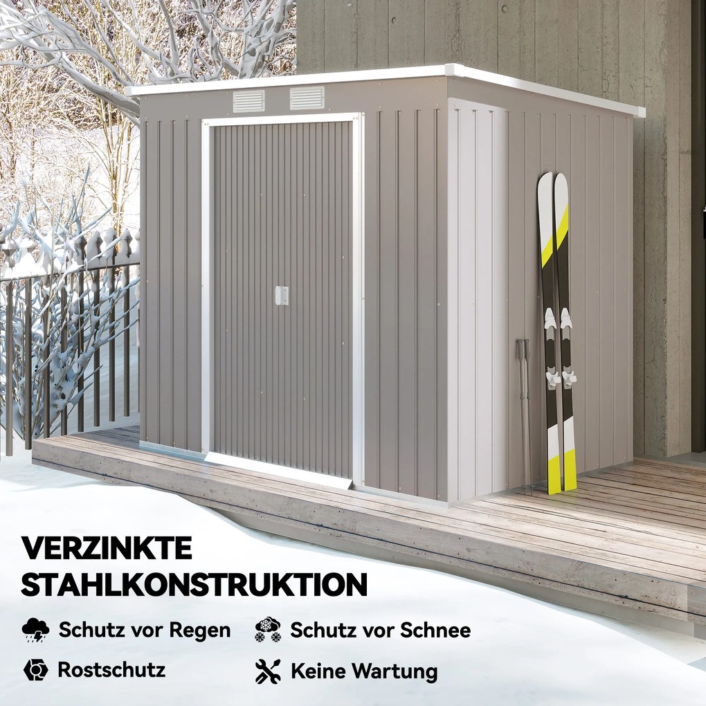 Outsunny Schowek na narzędzia, z okienkami wentylacyjnymi, drzwi przesuwne, stal ocynkowana, 213 x 130 x 172 cm, jasnoszary