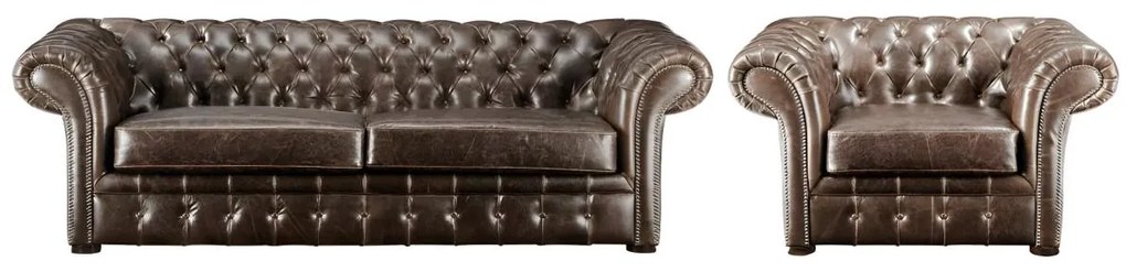 Kanapa i fotel typu chesterfield z postarzanej skóry CLOTAIRE