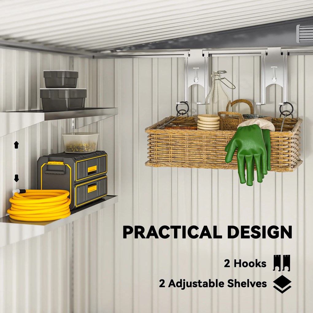 Outsunny Metalowy domek narzędziowy 2,81m² 154x206,5x181 cm domek z dachem jednospadowym fundament
