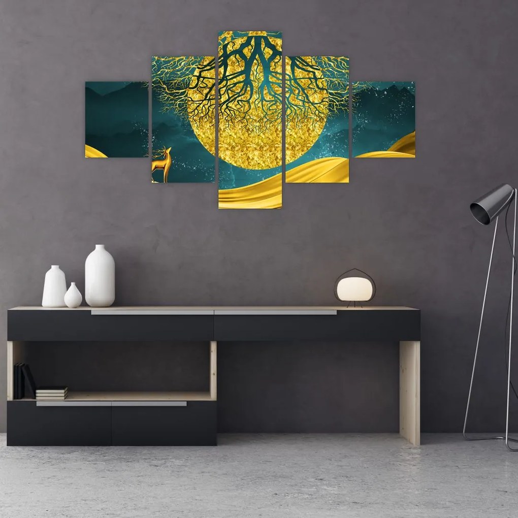 Obraz - Abstrakcja, złoty krajobraz (125x70 cm)