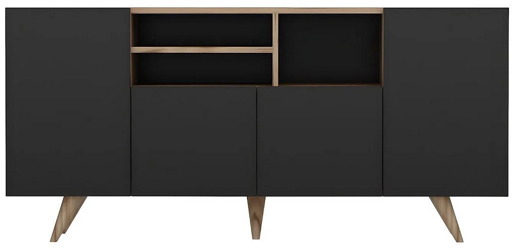 Komoda 4-drzwiowa z 3 wnękami - Czarny i naturalny - MOSTIA