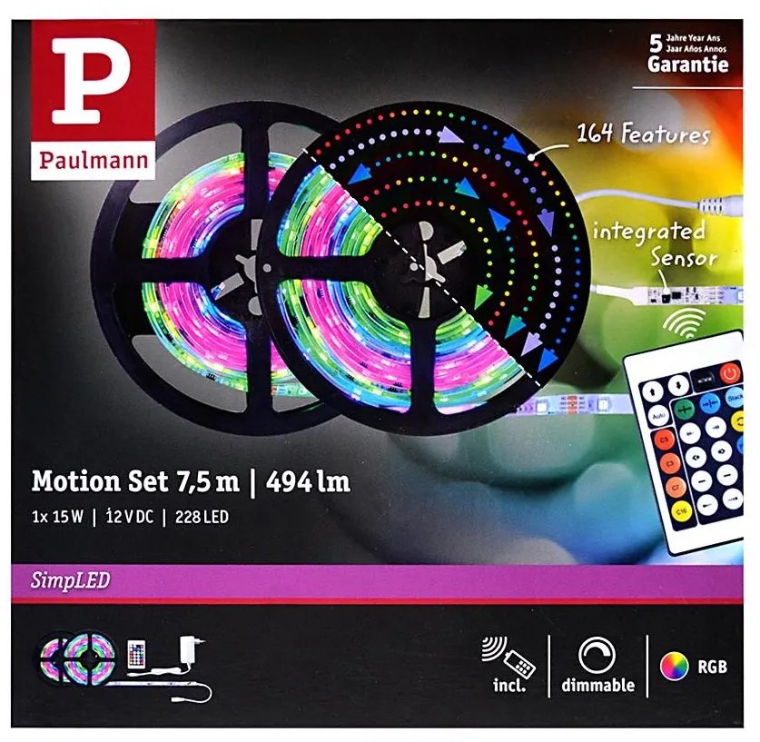 Paulmann 70514 - LED RGB/15W Taśma ściemnialna SIMPLED 7,5m 230V + pilot