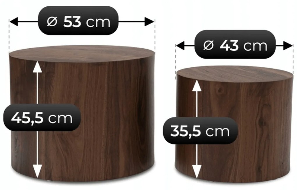 Zestaw Stolików Kawowych LEILA 43 cm/53 cm Orzech Loft